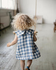 Aquamarine Mermaid Linen Dress, 3-4 years, Pig with wings & three mushrooms embroidery (STOCK)