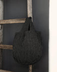 Midnight Stripe Small Round Linen Bag