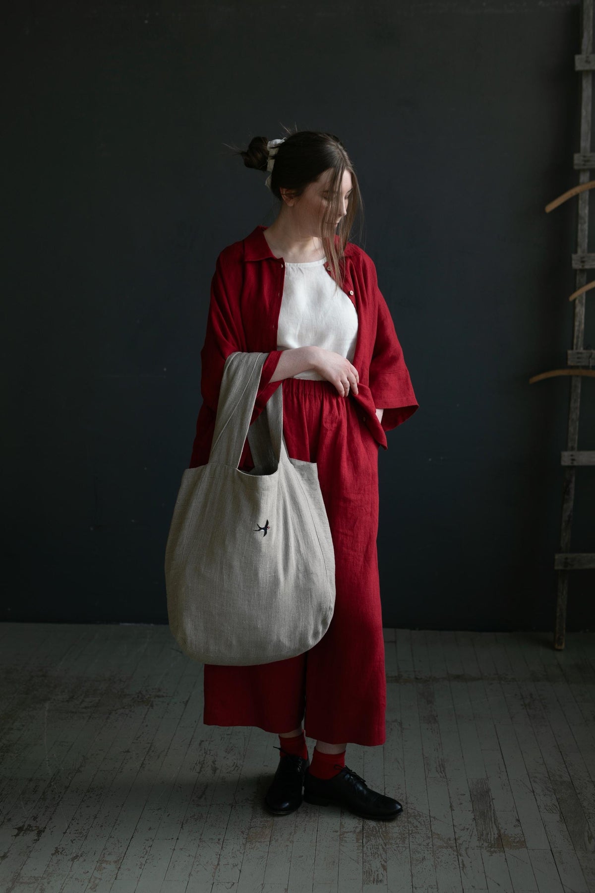 Natural Large Linen Round Bag