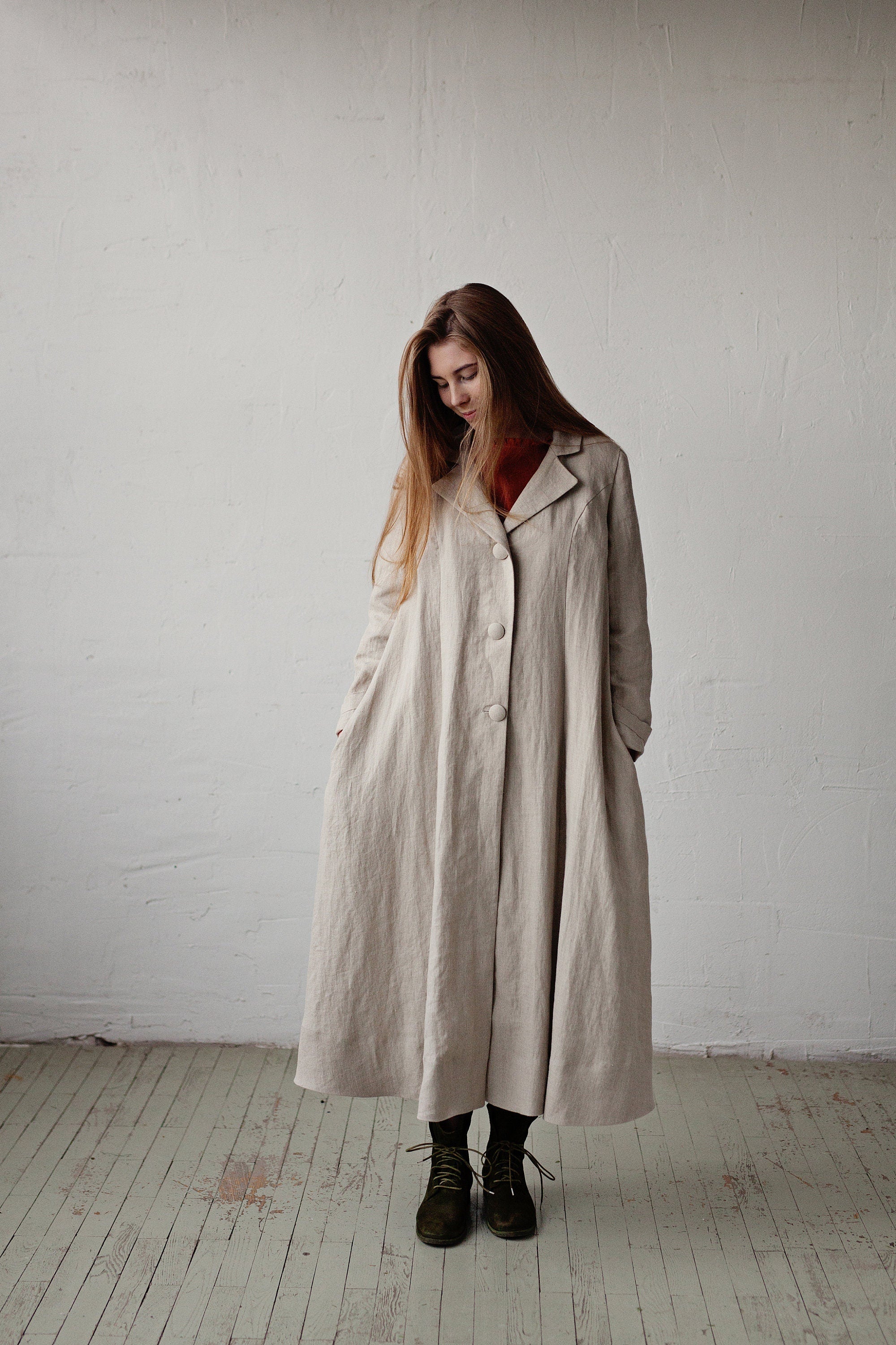Natural Jane Austen Linen Coat, Sizes S &amp; L (STOCK)
