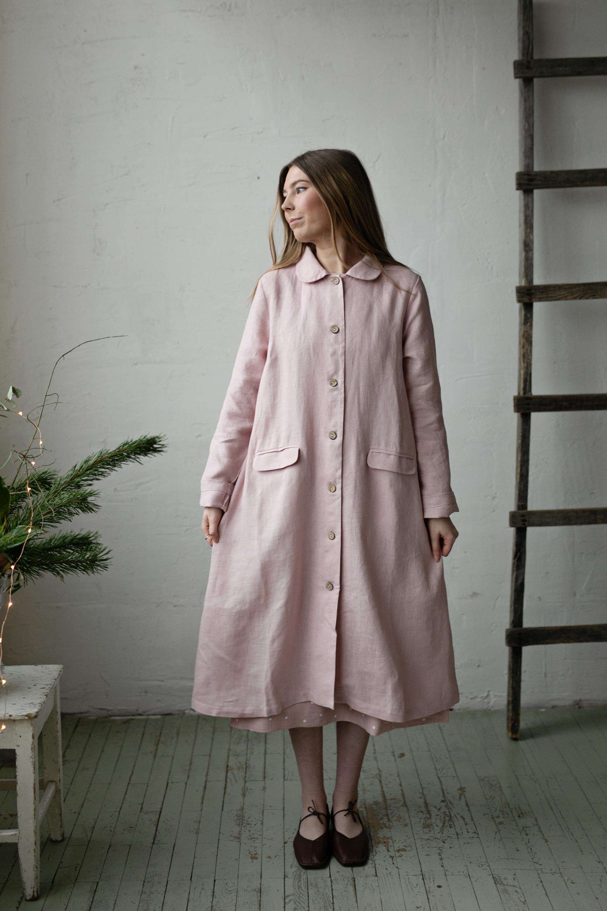 Baby Pink Classic Linen Coat, Size XL (STOCK)