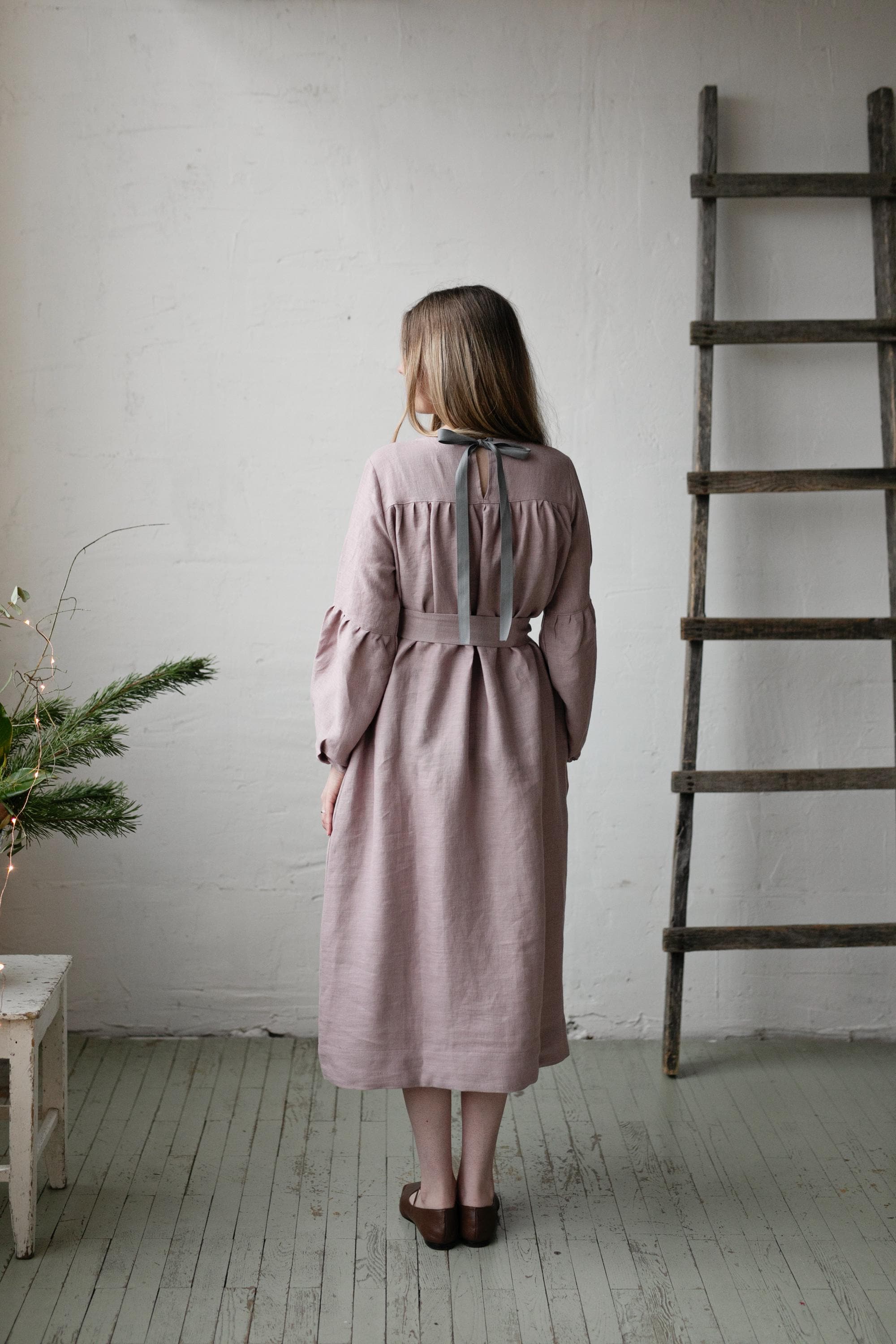 Lavender Victorian Linen Dress