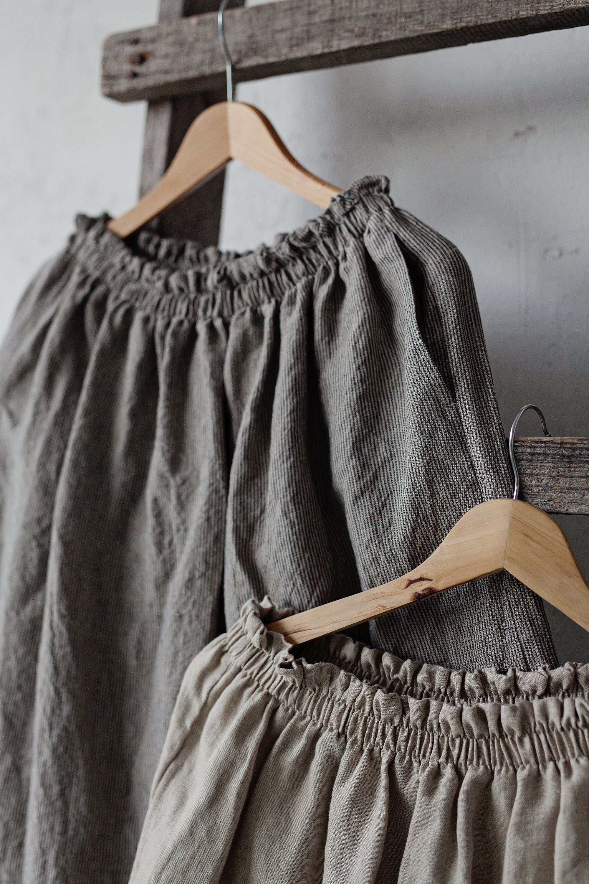 Natural Classic Midi Linen Skirt, Size S (STOCK)