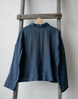 Blue Stripe Festive Peter Pan Collar Linen Jacket