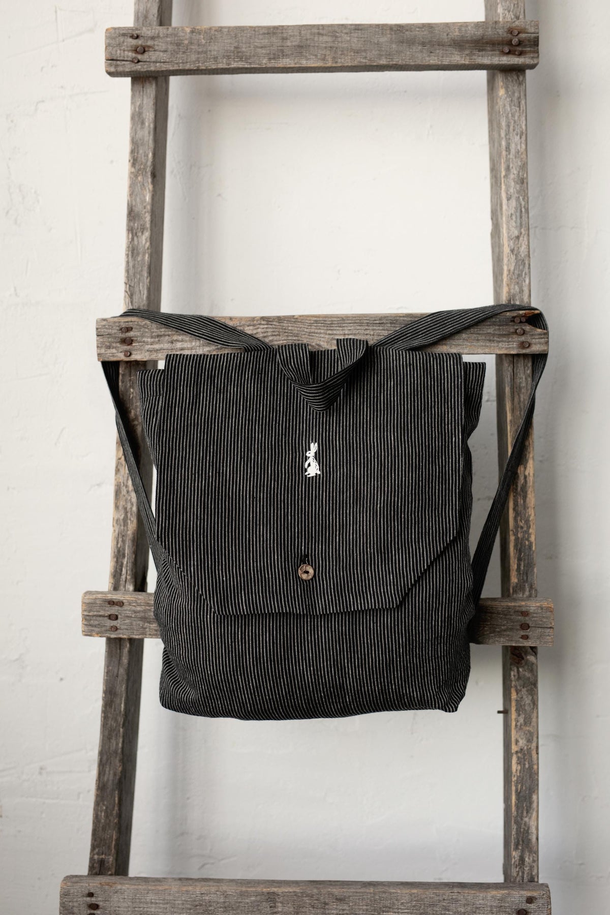 Midnight Stripe Linen Backpack