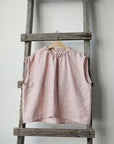 Pink Polka Dot Ruffle Linen Shirt
