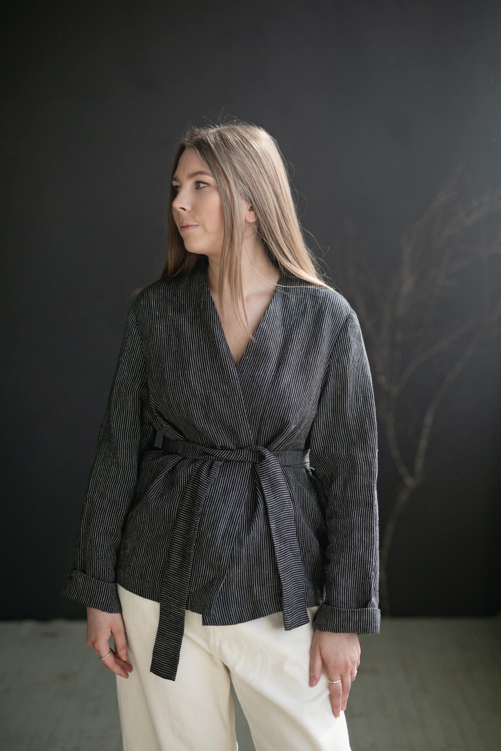Midnight Stripe Kyoto Linen Jacket