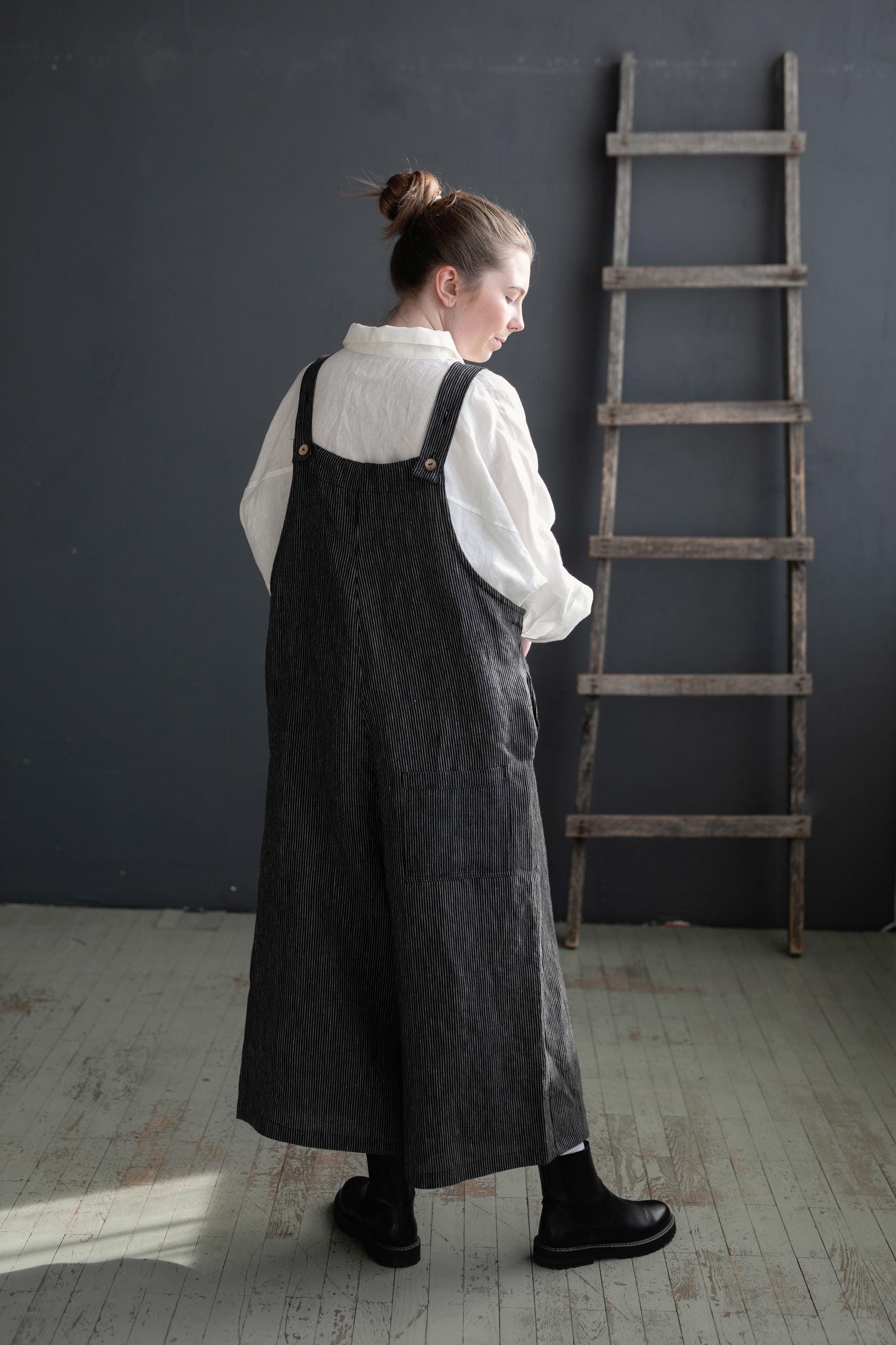 Midnight Stripe Linen Overalls