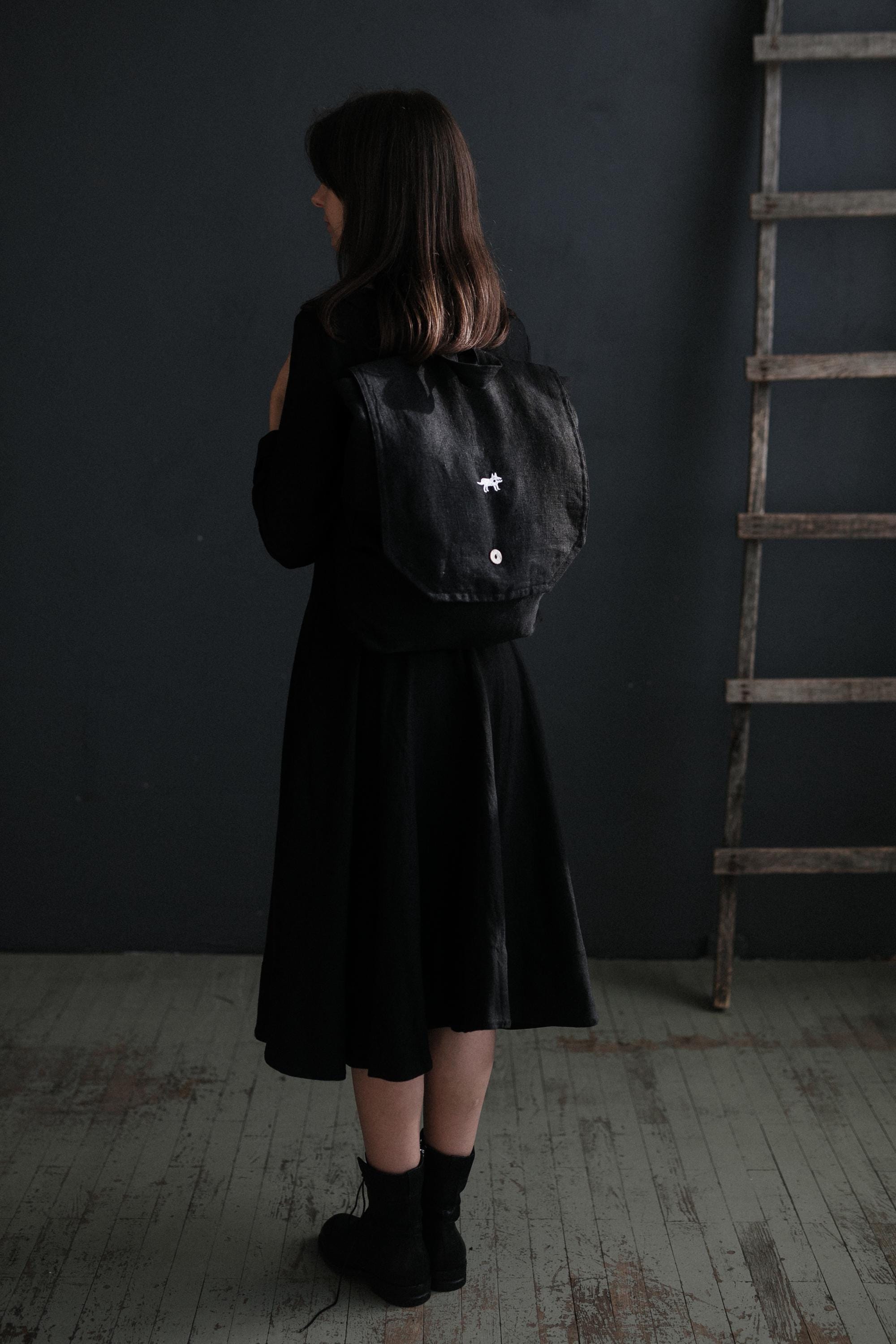 Black Linen Backpack