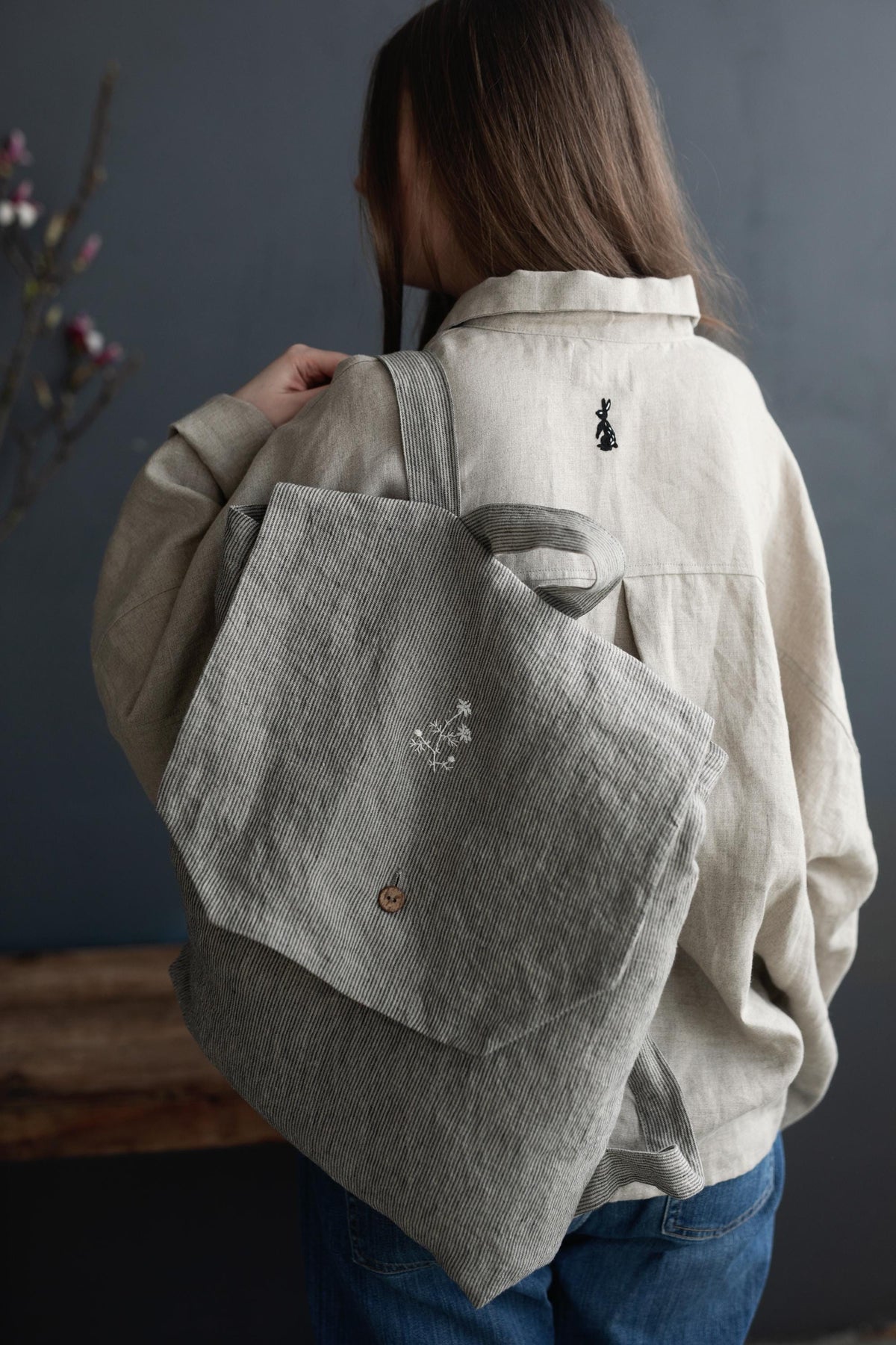 B&amp;W Stripe Linen Backpack