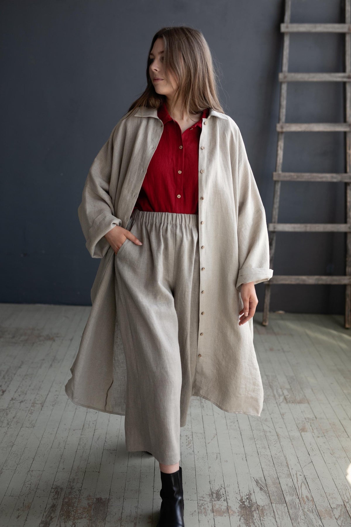 Natural Linen Shirt Dress