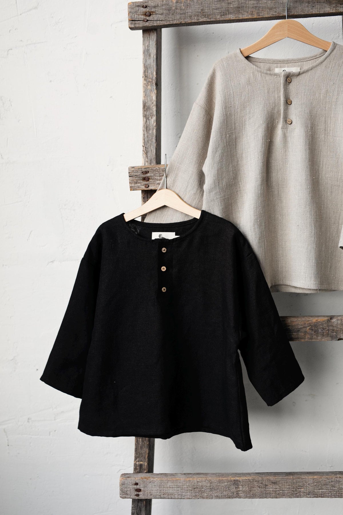 Black Long Sleeve Henley Linen Shirt