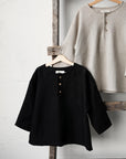 Black Long Sleeve Henley Linen Shirt