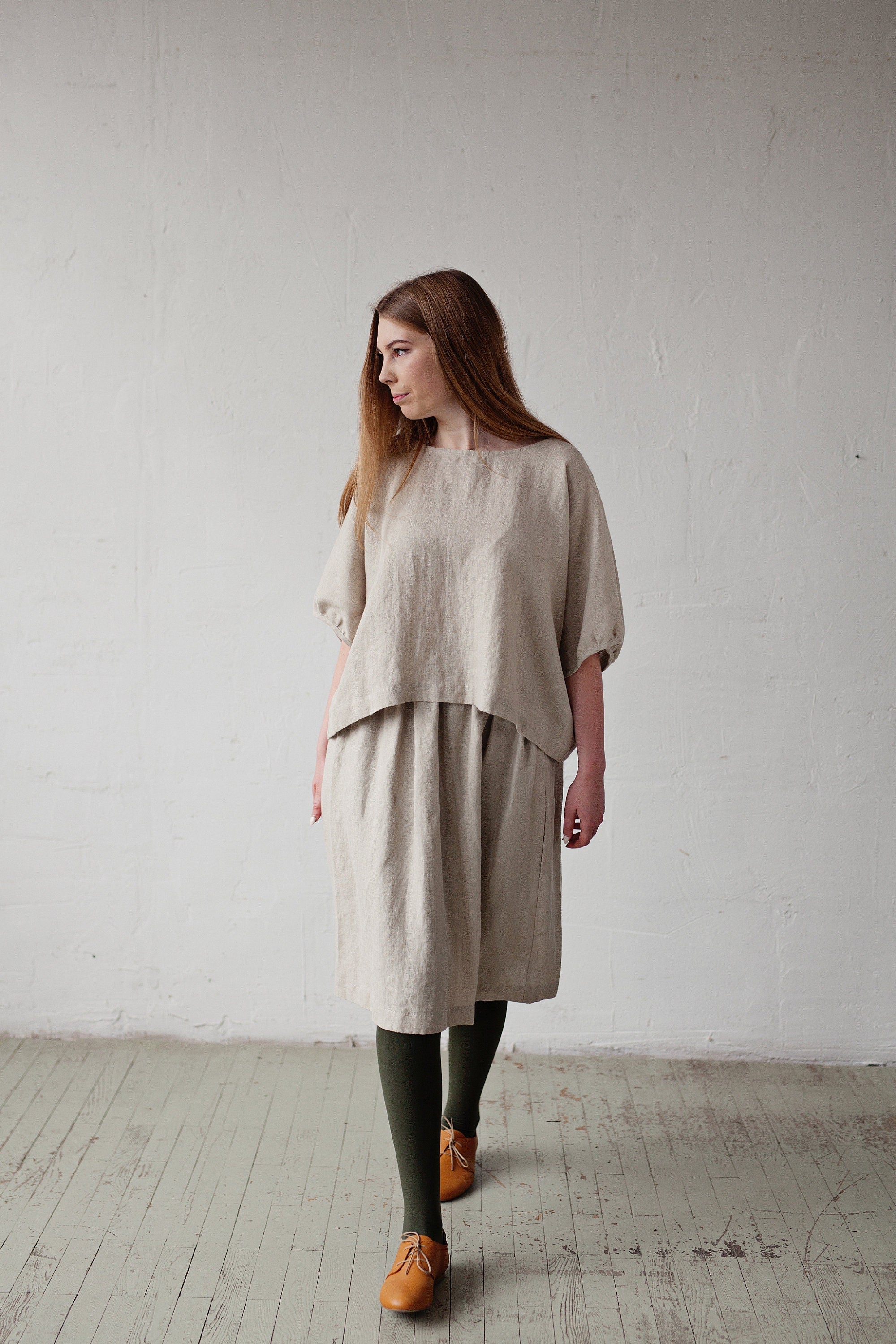 Natural Classic Midi Linen Skirt, Size S (STOCK)