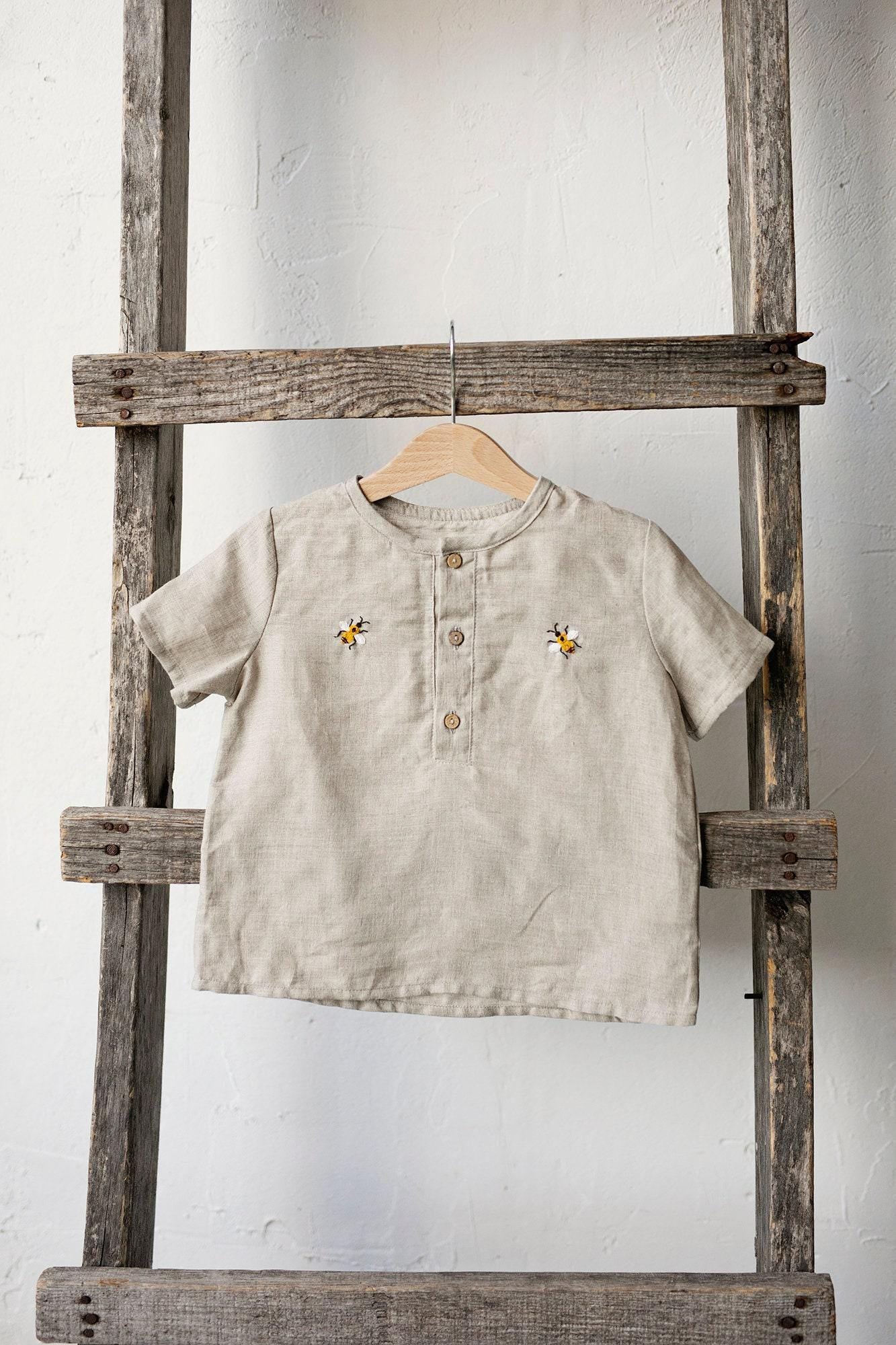 Natural Short Sleeve Button Linen Shirt