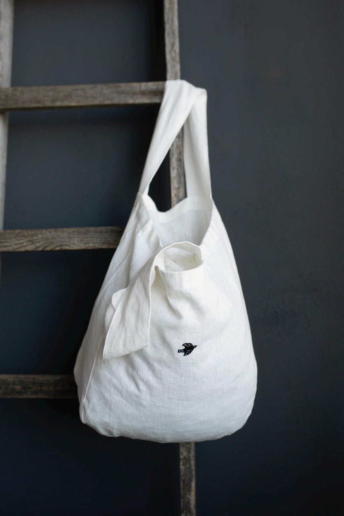 White Large Linen Round Bag