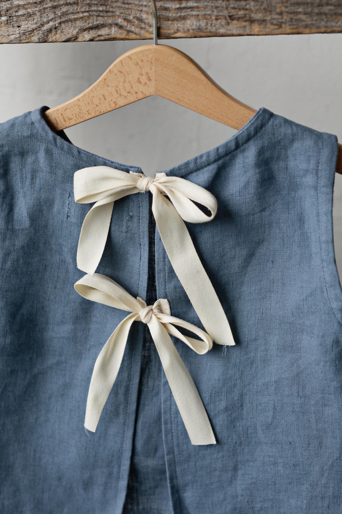 Dusty Blue Ribbon Linen Shirt
