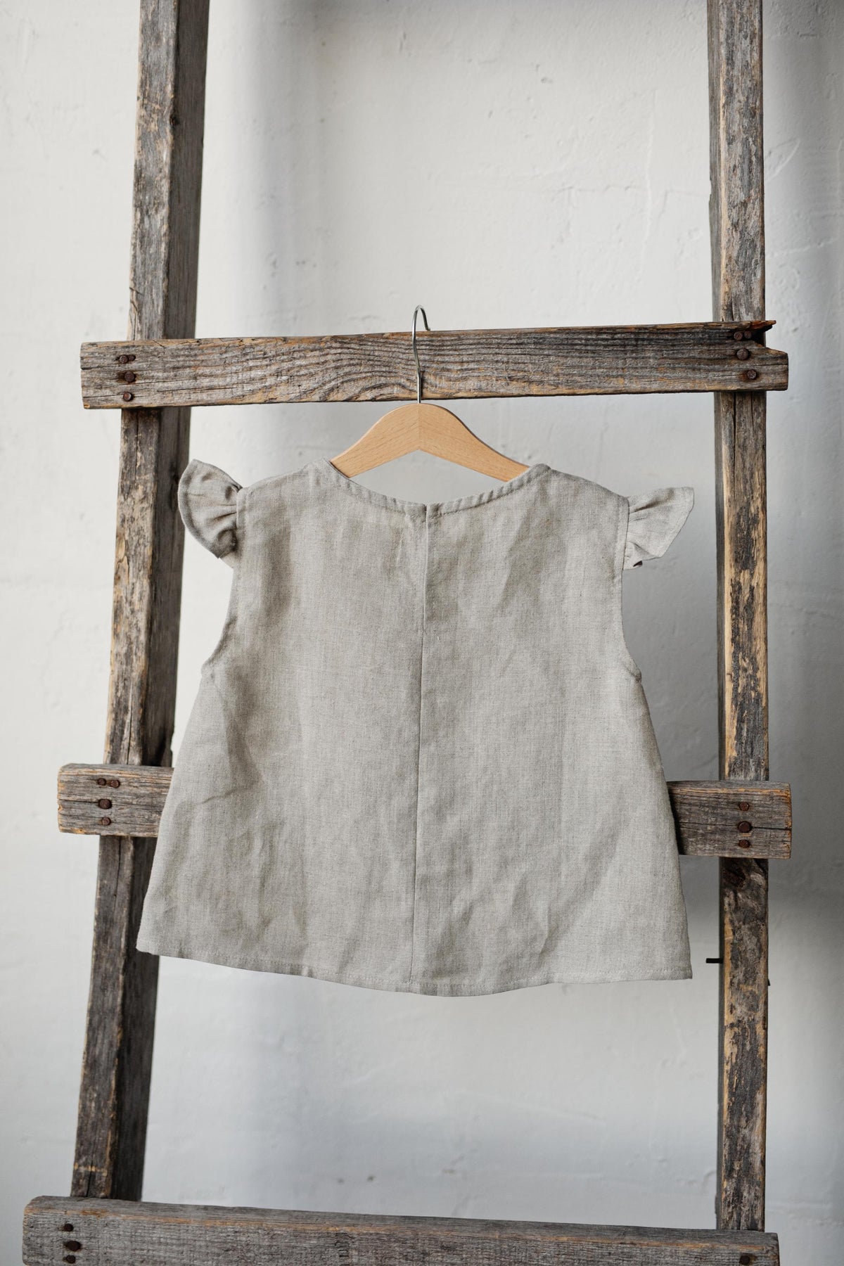 Natural Linen Shirt with Wings, Size 4-5 years, Pink mushroom embroidery (STOCK)