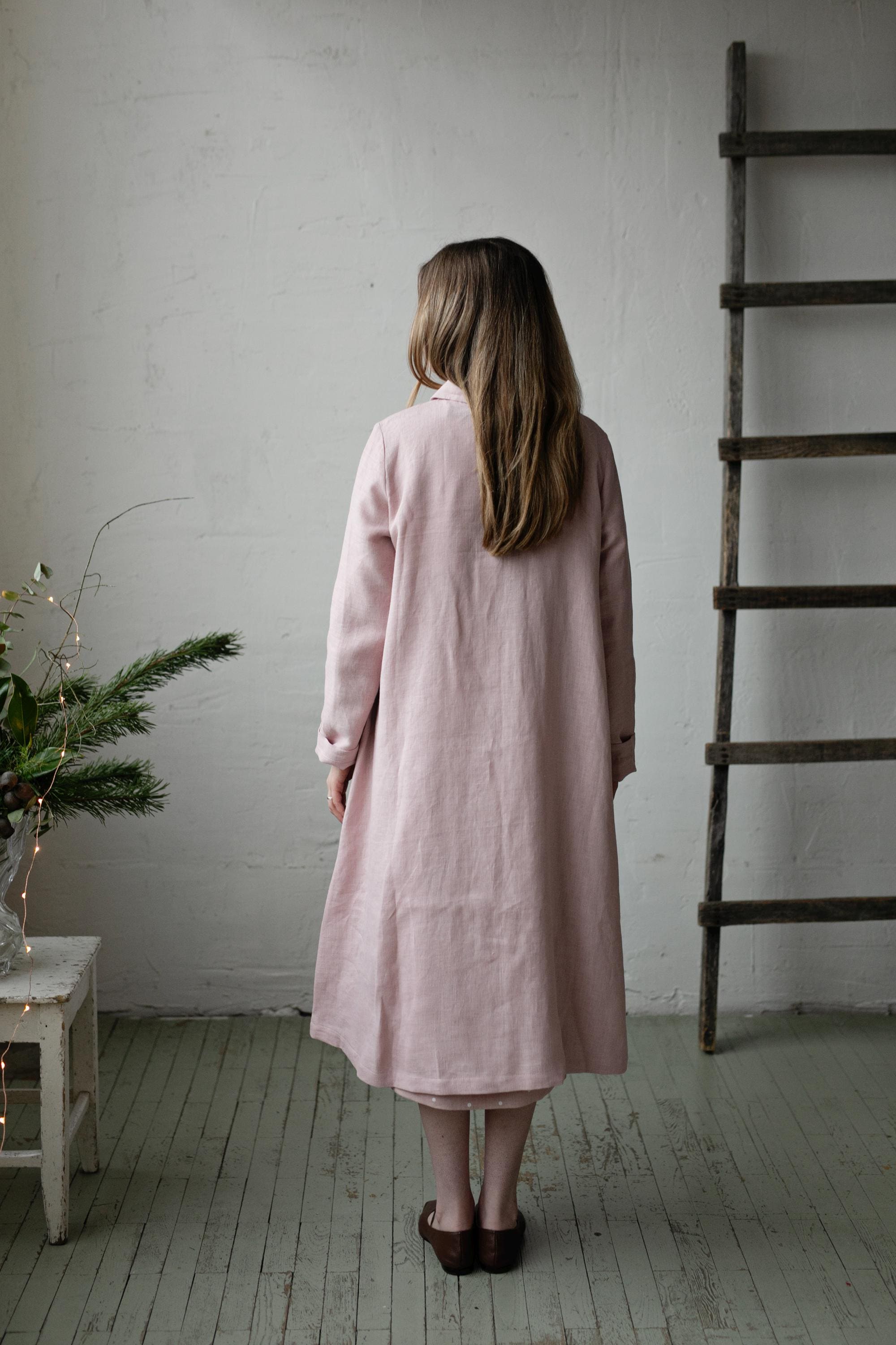 Baby Pink Classic Linen Coat, Size XL (STOCK)