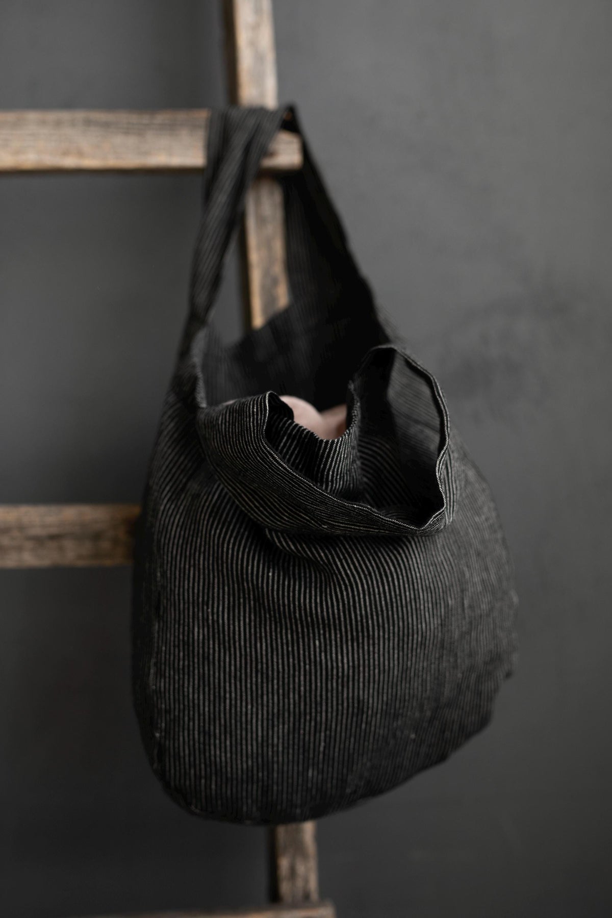 Midnight Stripe Small Round Linen Bag