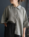 B&W Stripe 3/4 Linen Shirt