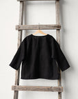 Black Long Sleeve Henley Linen Shirt