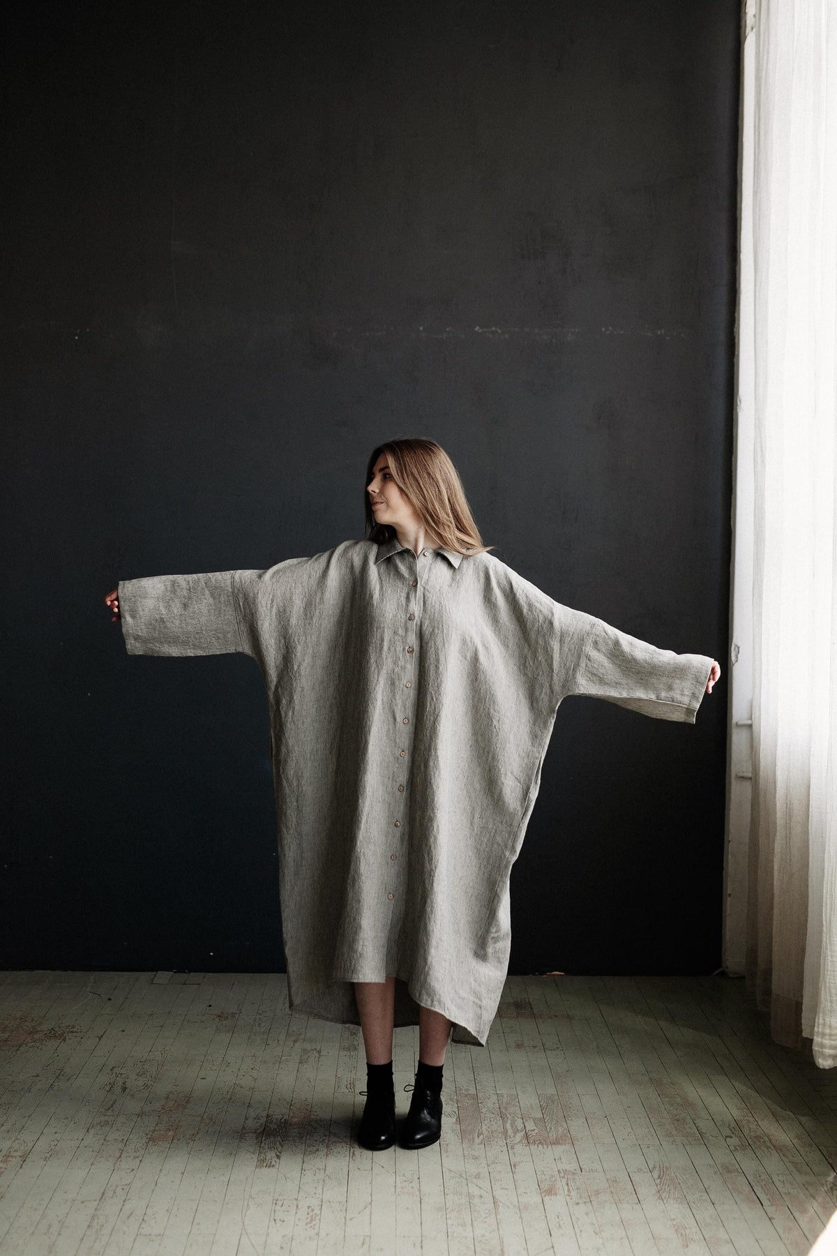 B&amp;W Stripe Linen Shirt Dress