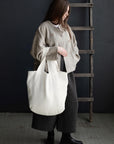 White Large Linen Round Bag