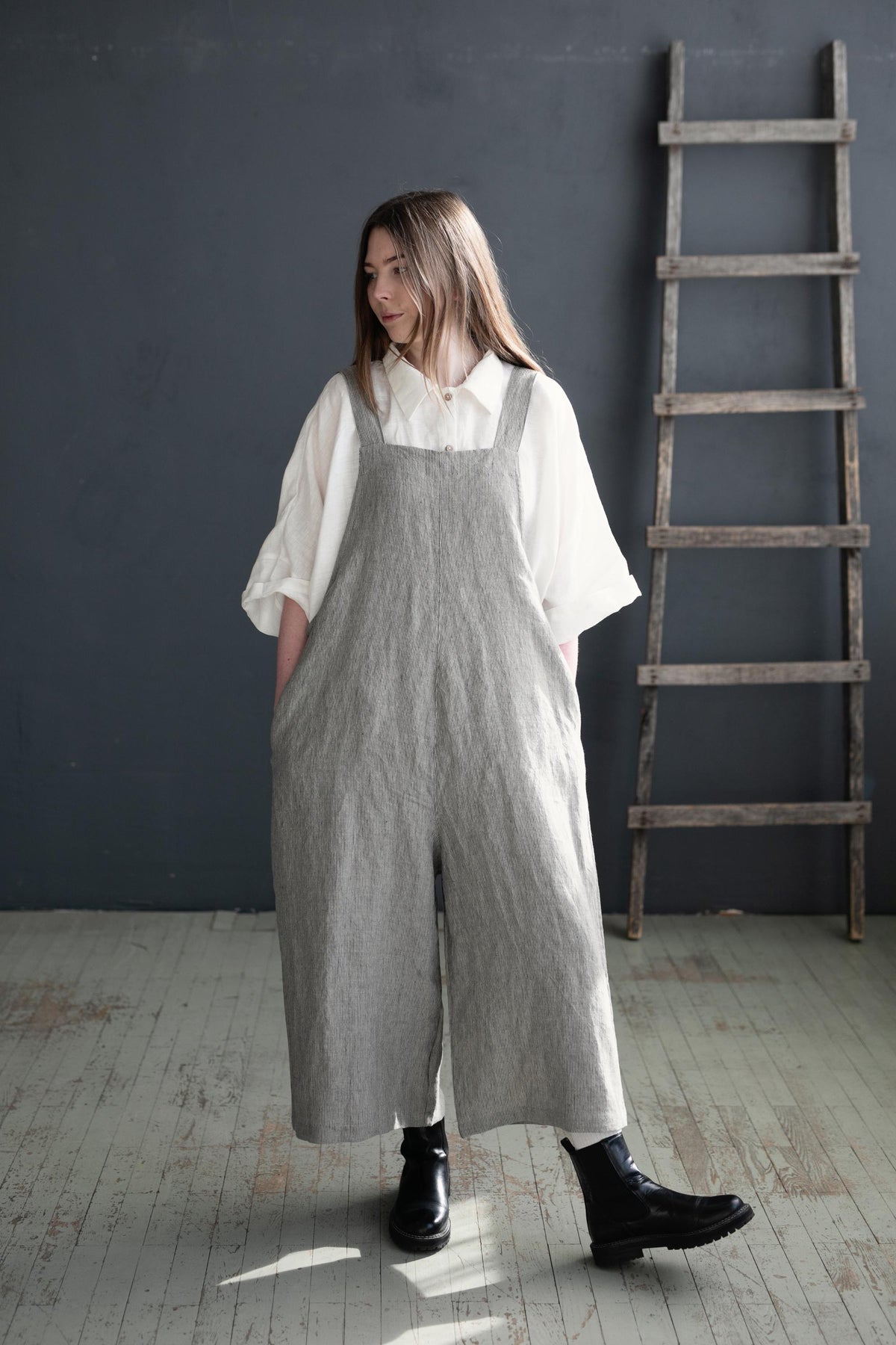 B&amp;W Stripe Linen Overalls
