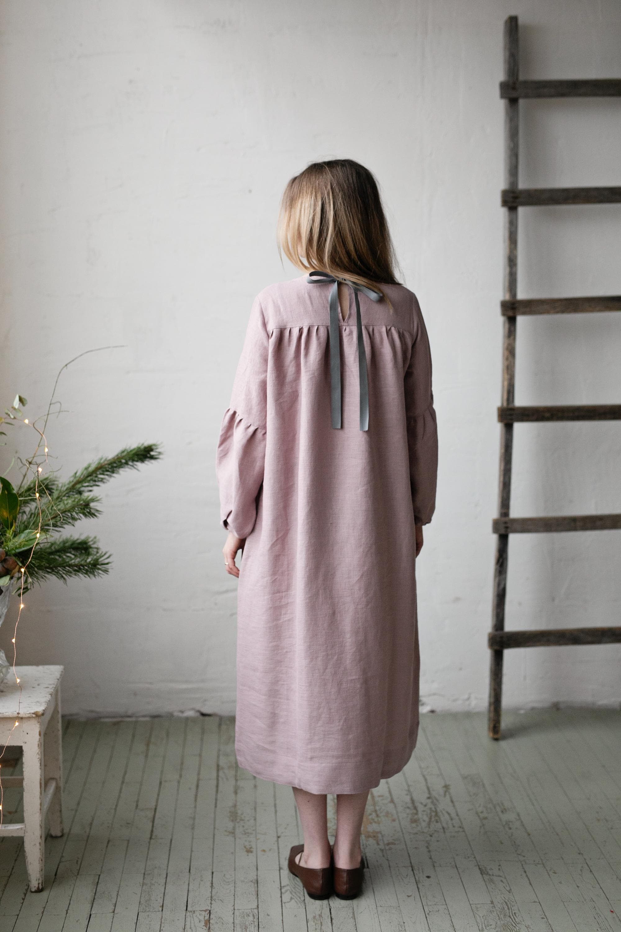 Lavender Victorian Linen Dress