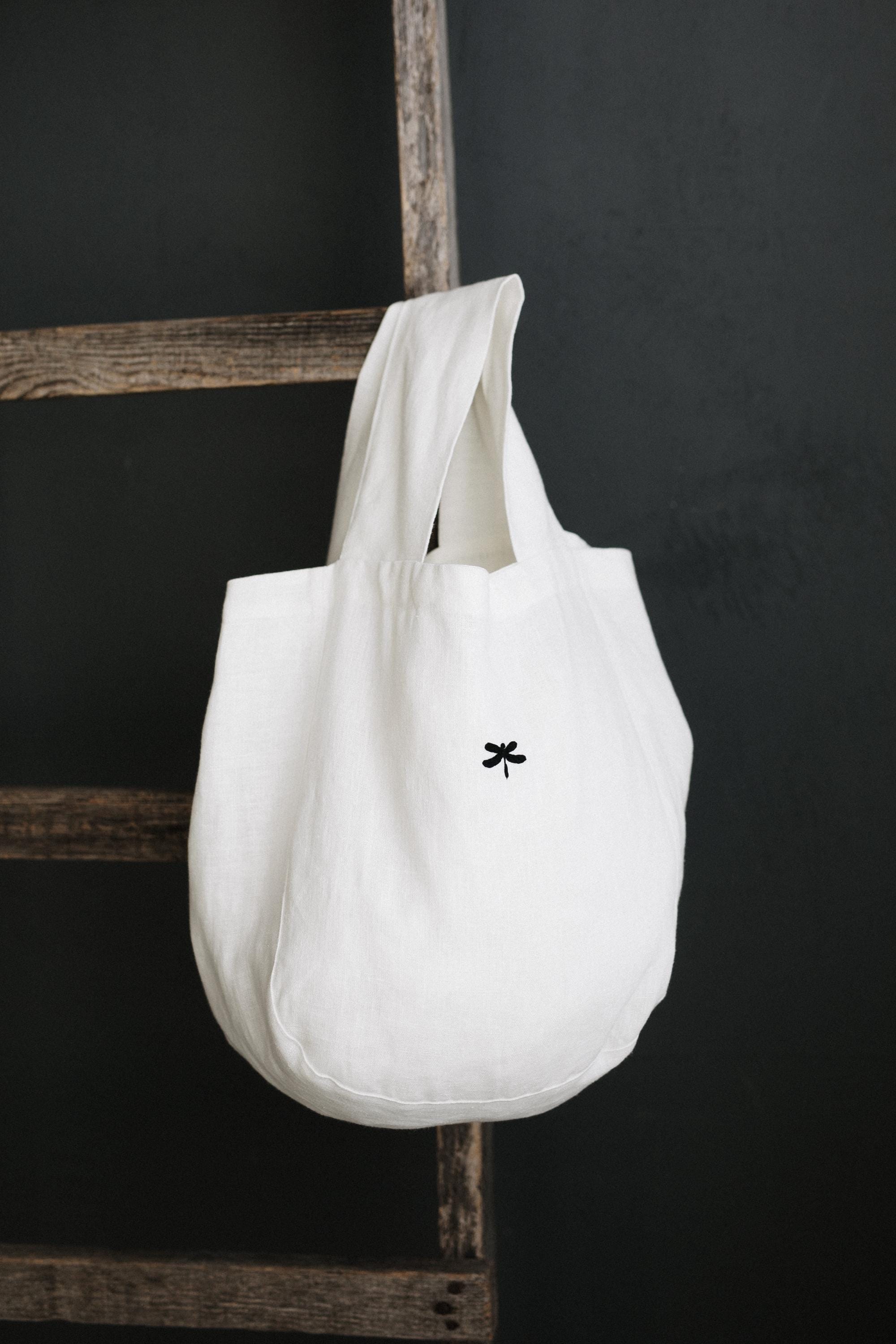 White Small Round Linen Bag