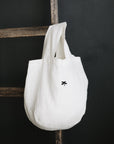 White Small Round Linen Bag