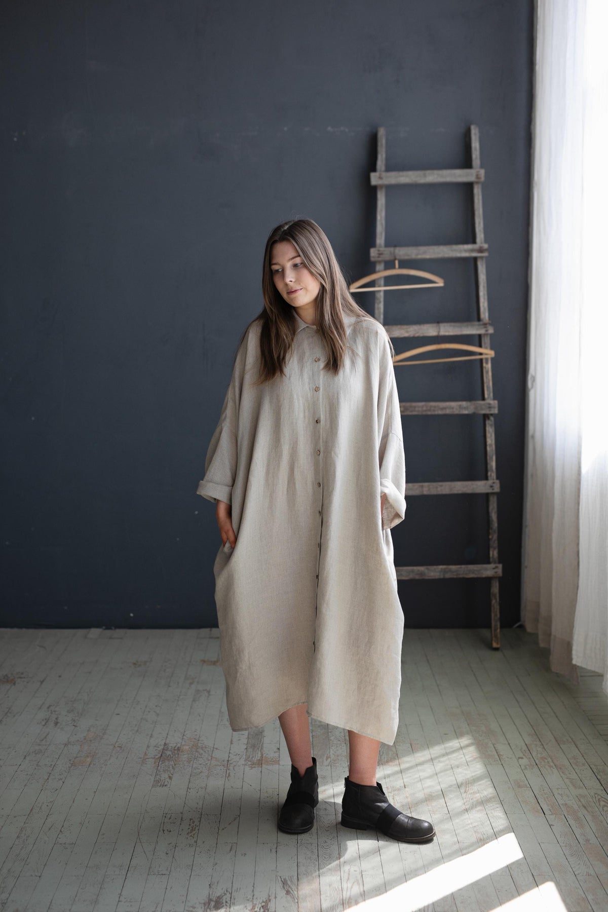 Natural Linen Shirt Dress