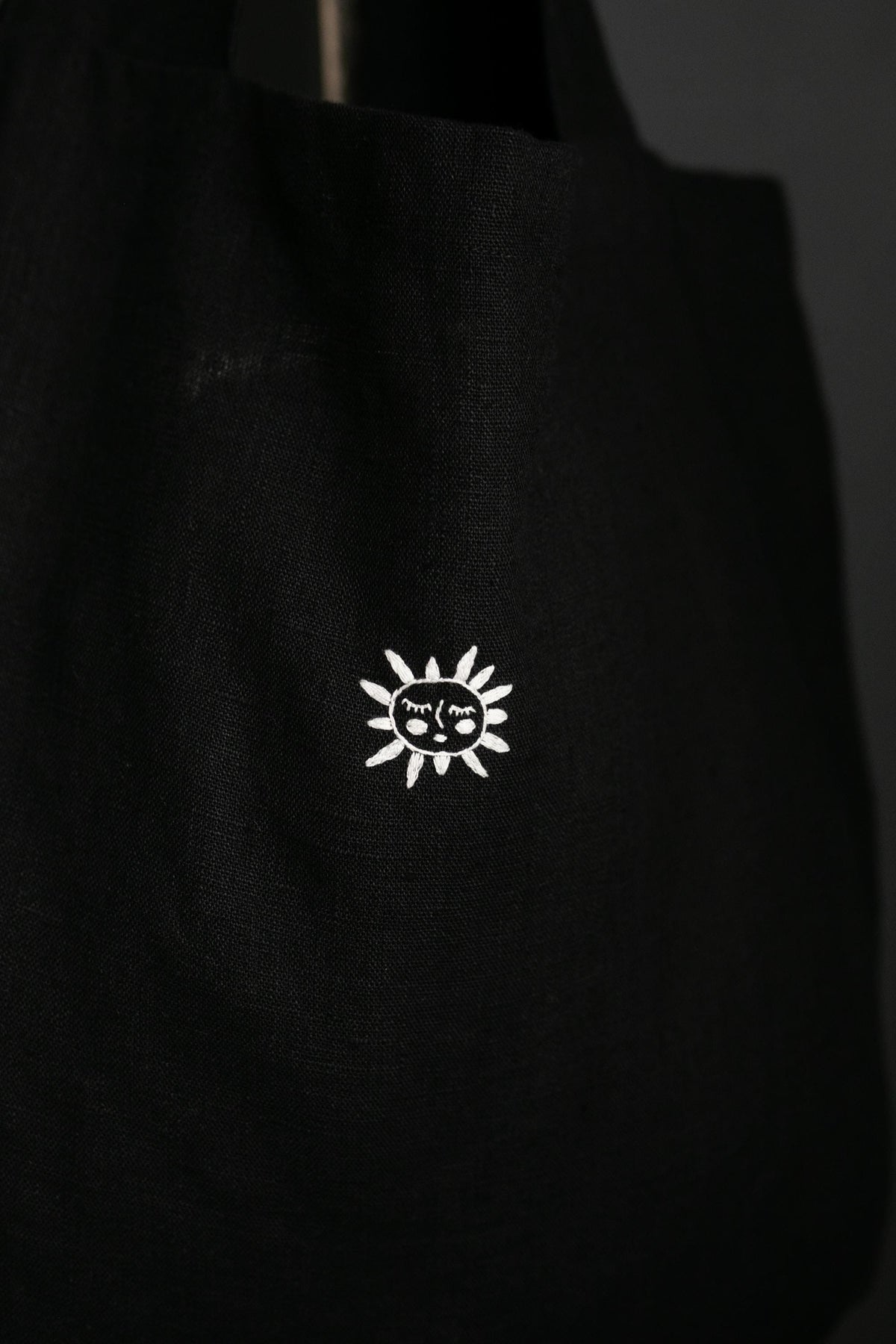 Black Large Linen Round Bag