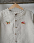 Natural Long Sleeve Classic Linen Shirt, Size 4-5 years, Running fox & rabbit embroidery (STOCK)