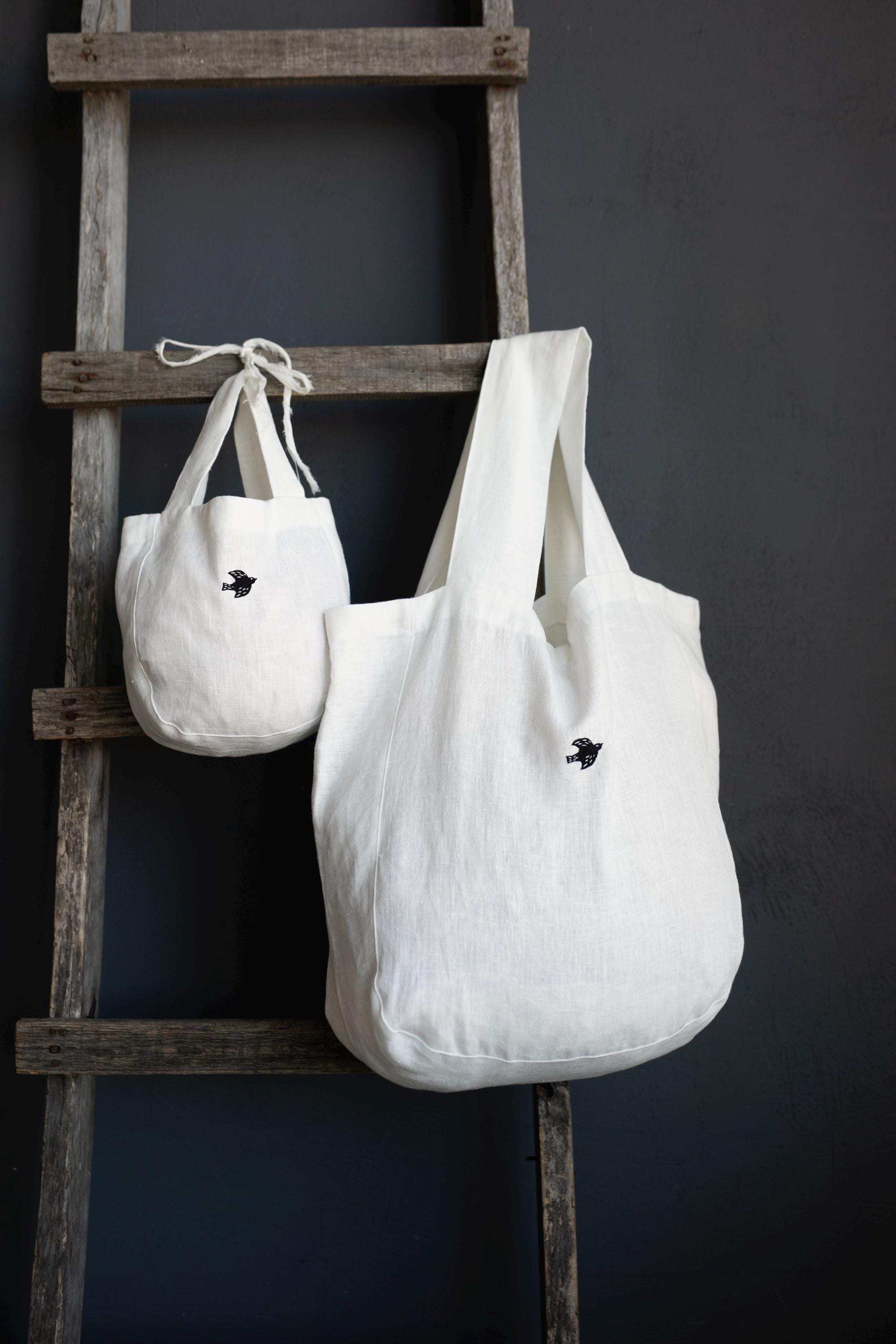 White Mini Round Linen Bag