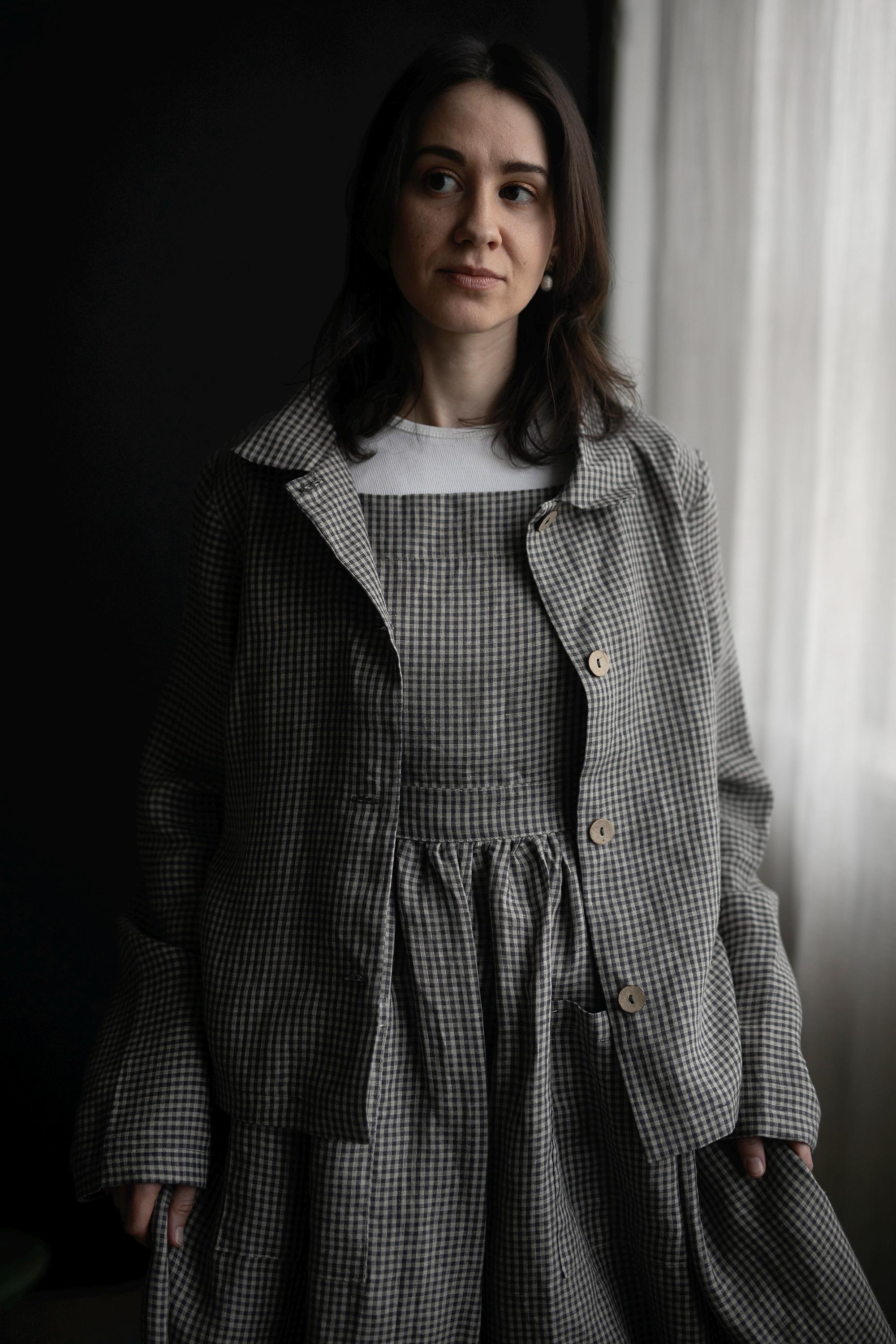 Grey Gingham Cottage Linen Linen Dress