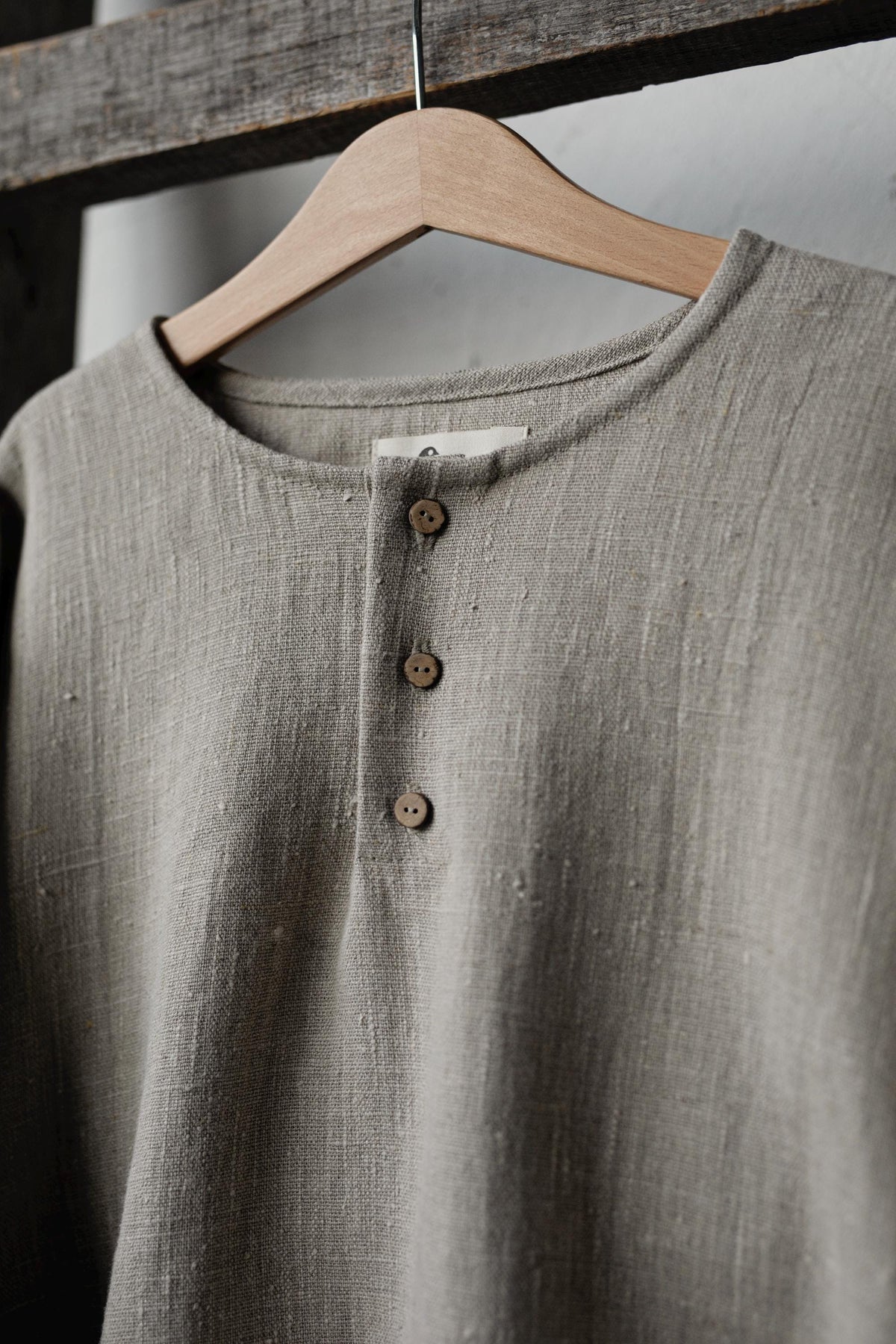 Natural Long Sleeve Henley Linen Shirt