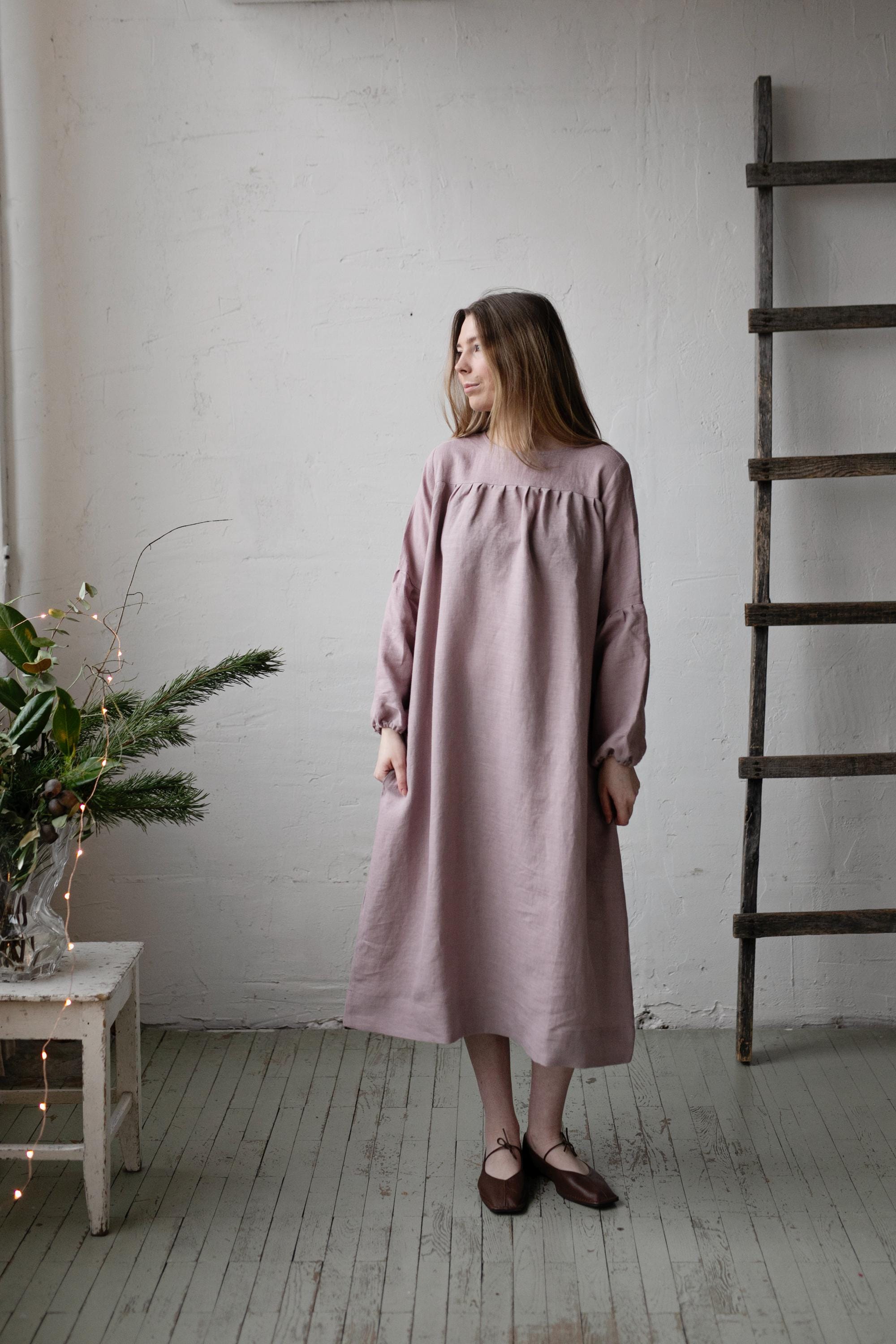 Lavender Victorian Linen Dress