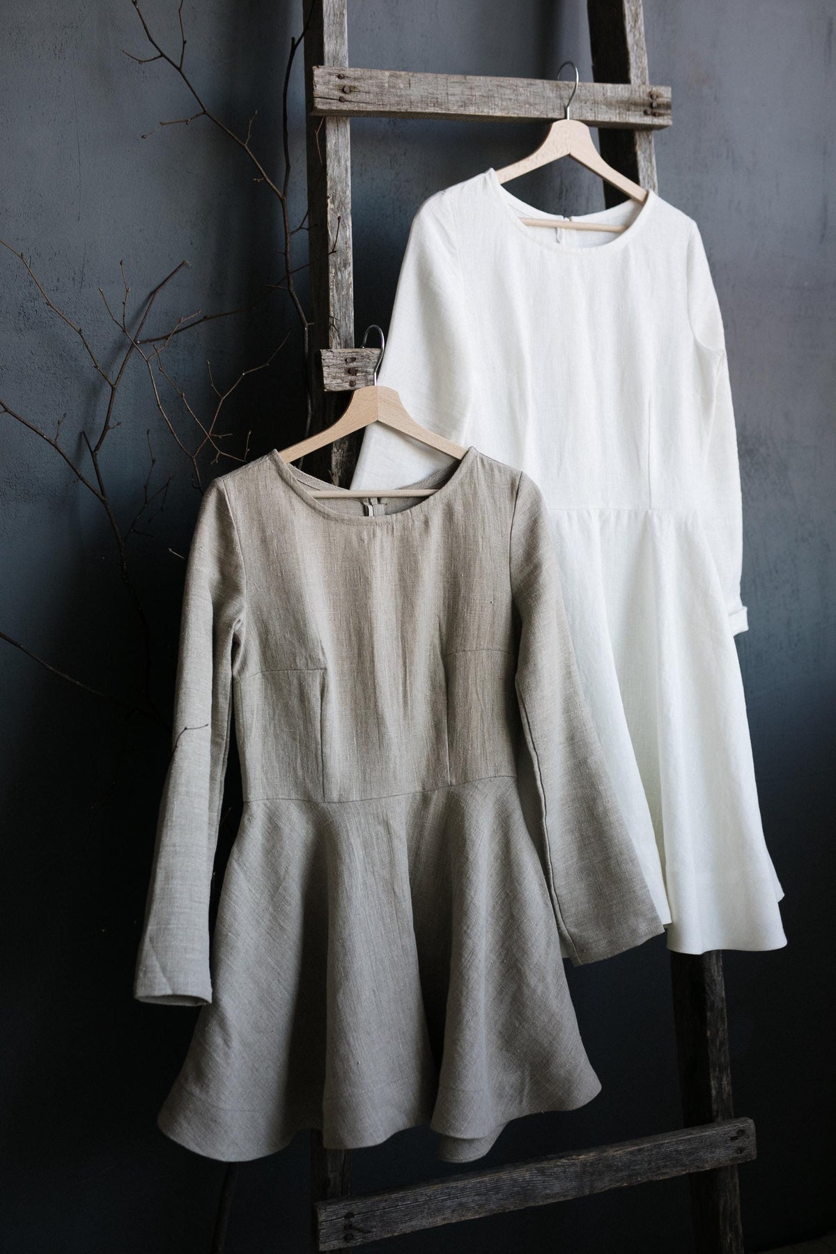 Natural Short Fitted Linen Dress