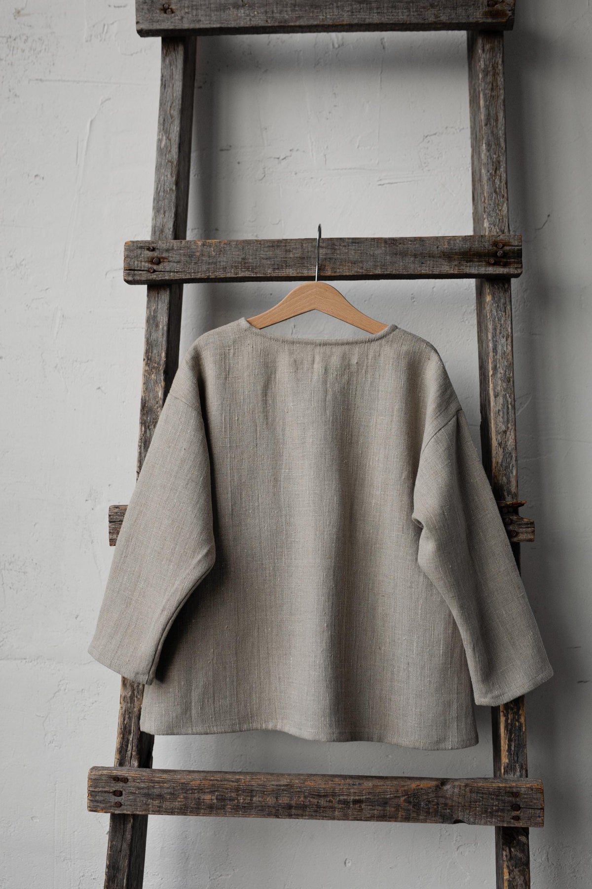 Natural Long Sleeve Henley Linen Shirt