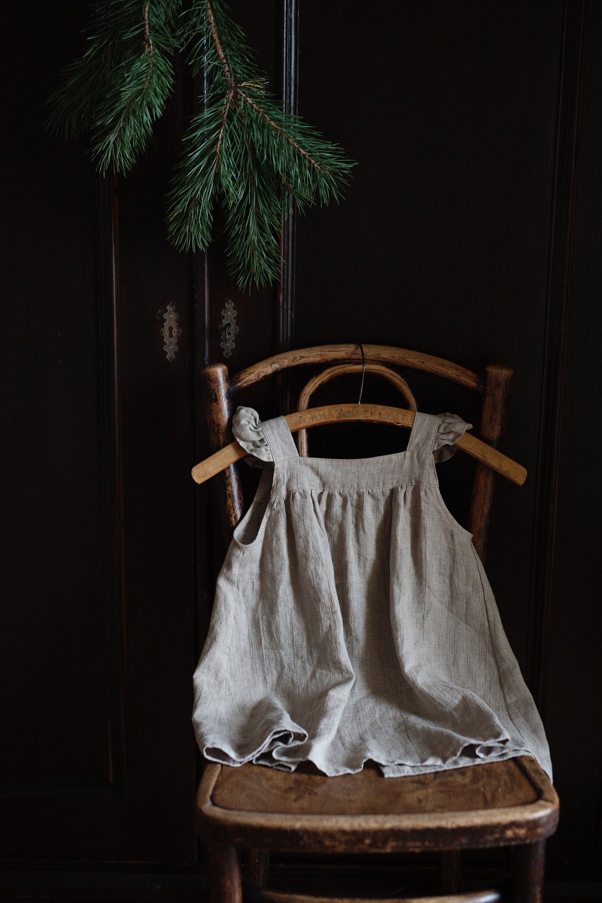 Natural Linen Pinafore Linen Dress, Size 2-3 years