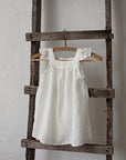 White Linen Pinafore Linen Dress, Size 7-8 years