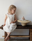 White Linen Pinafore Linen Dress, Size 7-8 years