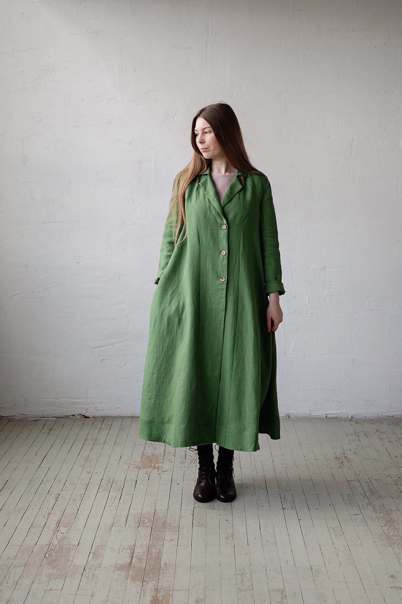 Apple Green Emma Linen Coat, Size M