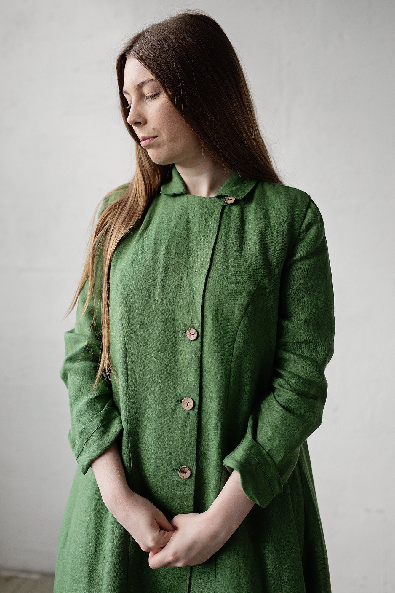 Apple Green Emma Linen Coat, Size M