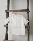 White Short Sleeve Button Linen Shirt, Size 3-4 years