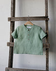 Mint Short Sleeve Button Linen Shirt, Size 2-3 years