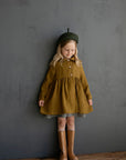 Amber Ruffle Linen Coat, 5-6 years, Sleeping Fawn in the Autumn Embroidery