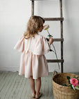 Pale Pink Flower Linen Dress, Size 2-3 years